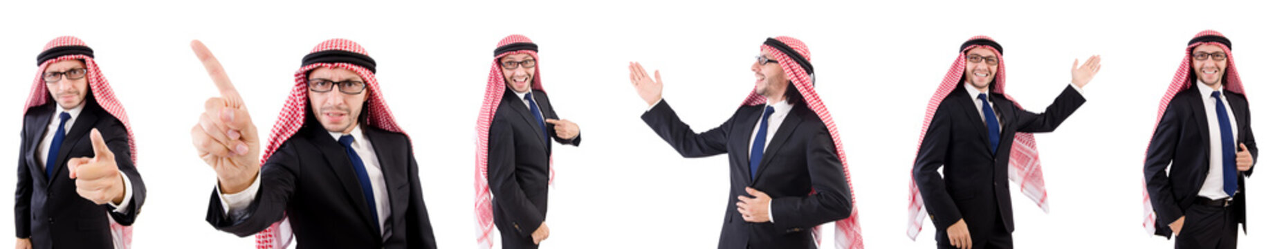 Threatening arab man in specs isolated on white