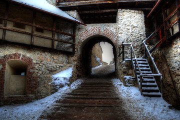 Rasnov citadel interior in a winter day, Transylvania, Romania.