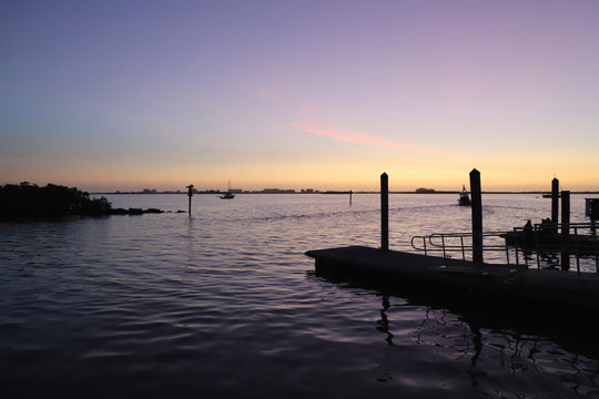 Floating Docks In Marina At Dusk