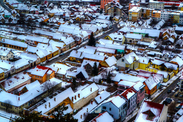 Aerial view of Rasnov city, Brasov. Romania.