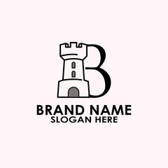 logo letter b with icon castle vector design