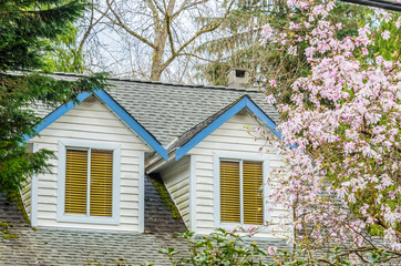 The roof of the house with nice window.