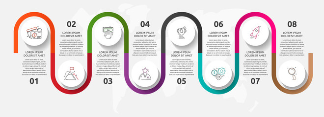 Vector template circle infographics. Business concept with 8 options and parts. Eight steps for graph, diagrams, slideshow. Path step by step