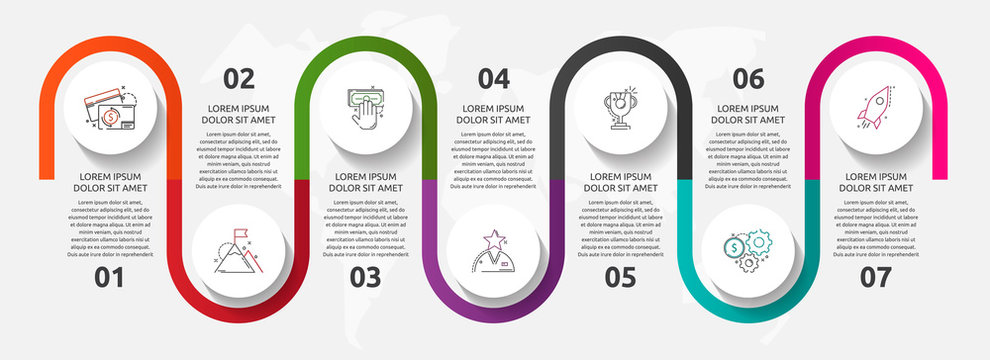 Vector template circle infographics. Business concept with 7 options and parts. Seven steps for content, flowchart, timeline, levels. Path step by step