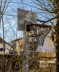 Old wooden basketball court in an old garden.
