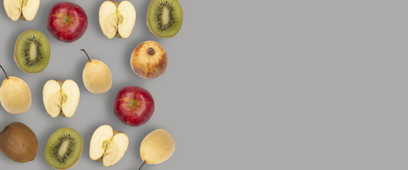 Collage photo of Sapodilla and red apple, pattern of food