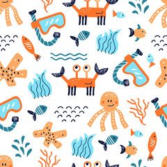 Sea life vector pattern