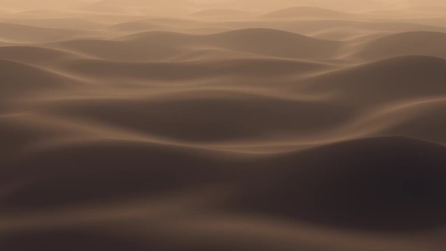 Flying from left to right over stylized desert at sunset, repeatable animation