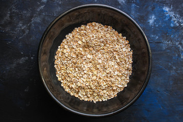 oatmeal, delicious and healthy breakfast, fresh fruits and berries (portion healthy food) menu concept. background. top view. copy space