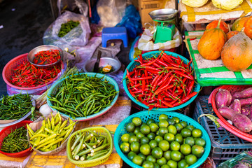 January 14, 2020, Fresh, diverse food market in Hanoi Vietnam
