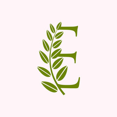logo letter e with icon leaf vector design