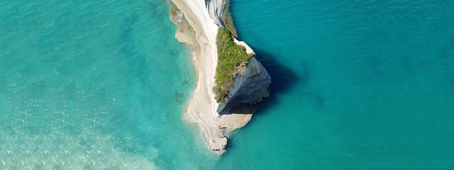 Aerial drone ultra wide photo of tropical exotic bay with turquoise sea