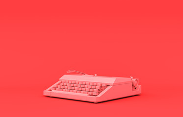 Flat single color, plastic material typewriter single room accessory in monochrome pink background, 3d rendering