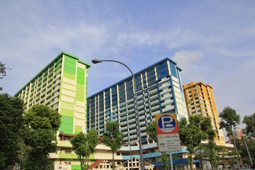 Singapore, Feb. 24, 2015. Parking lot signs at the apartment complex