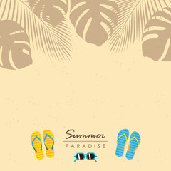 Fototapeta na wymiar summer holiday beach design sand palm leaves sunglasses and sandals vector illustration EPS10