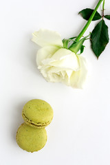 Homemade green macarons seen from above