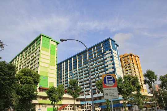 Singapore, Feb. 24, 2015. Parking lot signs at the apartment complex