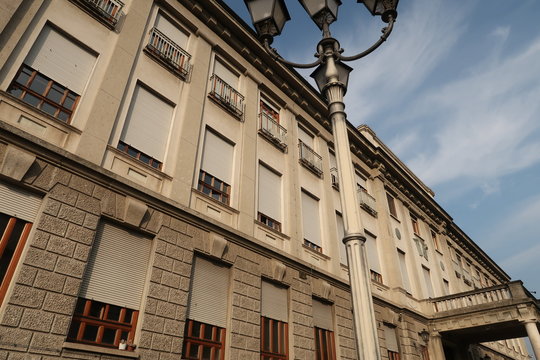 Mangiagalli obstetrical gynecological clinic at the Policlinico Ospedale Maggiore in Milan. Facade of the building.