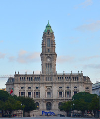 Fototapeta na wymiar Porto, Portugal -07/02/2020: The City Hall rests at the top of Avenida dos Aliados in Porto
