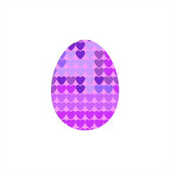 Easter egg decorated in hearts. Isolated on white background. pop-art style