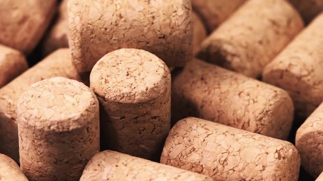 Pile of cork stoppers on rotating stand