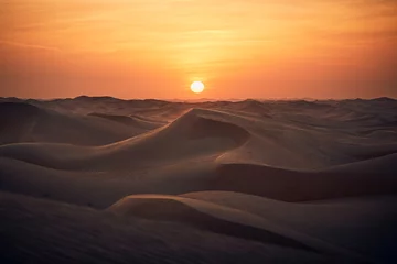 Tuinposter Zandduinen in woestijnlandschap bij zonsondergang © Chalabala