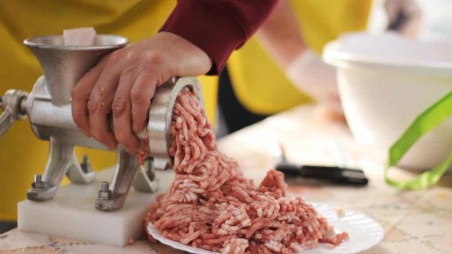Making Minced meat on the table