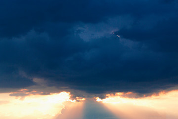 Dark stormy sky with the sun translucent