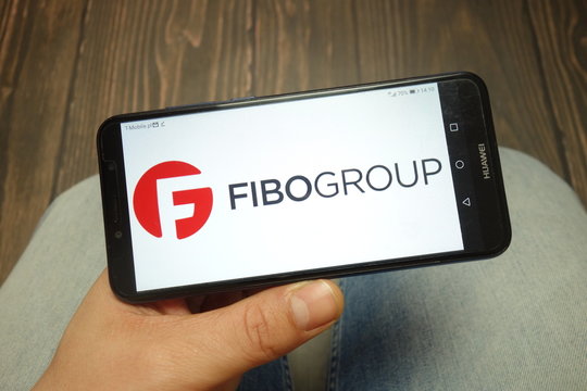 KONSKIE, POLAND - 05 MAY, 2019: Fibo Group logo displayed on smartphone