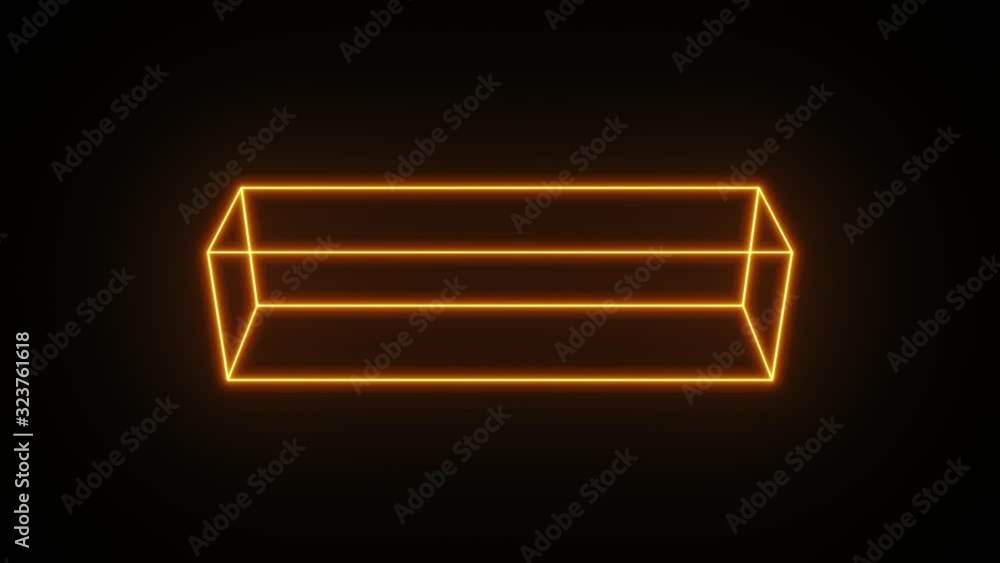 Poster 3d slab box with glowing strokes spinning/ 4k animation of an abstract minimal background with outli
