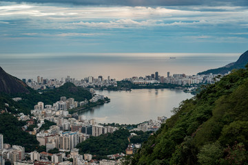 Fototapeta na wymiar Elevated View of Rodrigo de Freitas Lagoon in Rio de Janeiro, Brazil