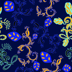 Fototapeta na wymiar Seamless Pattern FloraL tropical on Background blue for Textile, Paper, Wallpaper