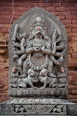 Detail of a temple at Durbar square in Bhaktapur Nepal, listed as a World Heritage by UNESCO