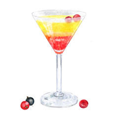 Watercolor illustration of cocktail.