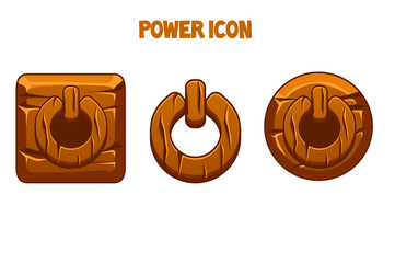 Wooden power icons of different shapes for the menu.