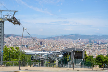 A view of the city from Montjuic. Montjuic is one of the most important sights of Barcelona, Spain. The hill offers a magnificent view of the city.