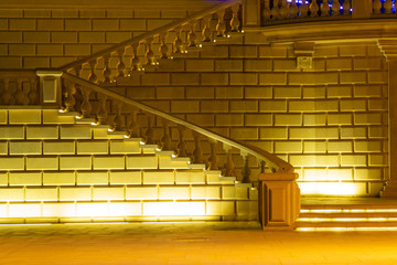 Marble staircase with night lighting in the park