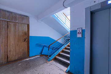 Russia, Moscow- October 17, 2019: interior room apartment public place, porch. doors, walls, corridors