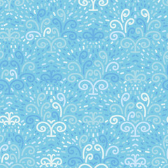 Blue water fountains seamless vector pattern. Fresh water spring surface print design. Great background for environment themed projects.