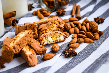 Biscotti , Cantuccini Cookie Biscuits with Almonds , Shortbread.