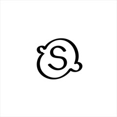 Icon sign with S letter for Social pages section. Black hand draw doodle sketch can be used in greeting cards, posters, flyers, banners, logos, web design, CV etc. Vector illustration. EPS10