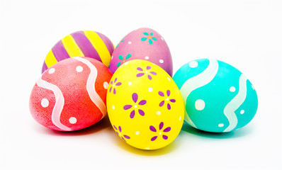Colorful handmade painted easter eggs isolated on a white