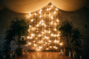Wedding arch decoration with lights, wedding reception