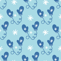 Winter mittens and snowflakes seamless repeat pattern for wrapping paper,fabrics,wallpaper.