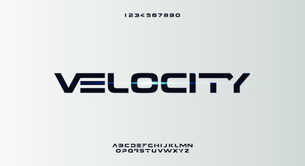 Velocity, an abstract sporty technology alphabet font. digital space typography vector illustration design	