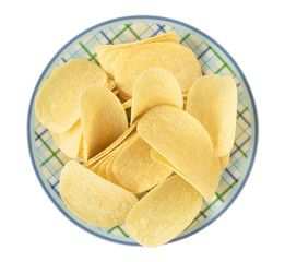 Potato chips in a plate isolated on a white background