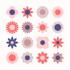 Flower icons collection. Set of colorful cartoon flower clip art. Vector illustration.