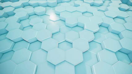 Fototapeta na wymiar 3D rendering of abstract hexagonal geometric surfaces in virtual space