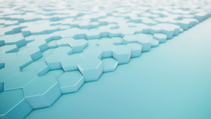 3D rendering of abstract hexagonal geometric surfaces in virtual space