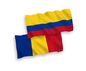 Flags of Romania and Colombia on a white background